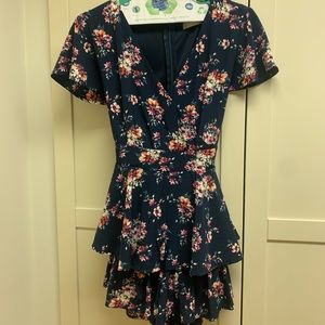 Altar’d State blue romper with floral pattern, size small